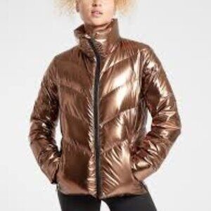 Athleta Lofty Bronze Metallic Goose Down Jacket Puffer Coat- Size Medium